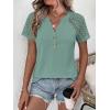 imageANRABESS Womens Short Sleeve Lace Shirt  Trendy Henley V Neck Blouse Versatile Business Casual Office Top for Work amp SummerLight Green