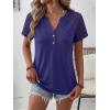 imageANRABESS Womens Short Sleeve Lace Shirt  Trendy Henley V Neck Blouse Versatile Business Casual Office Top for Work amp SummerNavy Blue