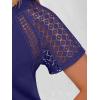 imageANRABESS Womens Short Sleeve Lace Shirt  Trendy Henley V Neck Blouse Versatile Business Casual Office Top for Work amp SummerNavy Blue