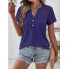 imageANRABESS Womens Short Sleeve Lace Shirt  Trendy Henley V Neck Blouse Versatile Business Casual Office Top for Work amp SummerNavy Blue