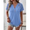 imageANRABESS Womens Short Sleeve Lace Shirt  Trendy Henley V Neck Blouse Versatile Business Casual Office Top for Work amp SummerSky Blue