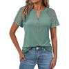 imageANRABESS Womens Short Sleeve Lace Shirt  Trendy Henley V Neck Blouse Versatile Business Casual Office Top for Work amp SummerLight Green