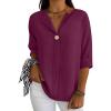 imageANRABESS Womens Tops 34 Sleeve Dressy Casual V Neck Henley Tee Shirts 2026 Summer Business Work Blouses Fashion ClothesPurple Red