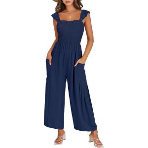 imageANRABESS Jumpsuits for Women Dressy One Piece Summer Outfits Wide Leg Sleeveless Smocked Romper Jumpers Casual Beach OverallsDeep Navy