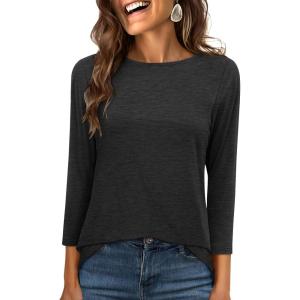 imageANRABESS Women 34 Length Sleeve Tops 2026 Summer Tshirts Boat Neck Tunic Shirt Basic Tee Blouse Fall Travel Outfits ClothesBlack