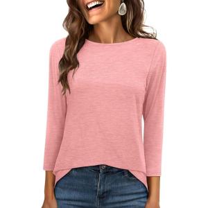 imageANRABESS Women 34 Length Sleeve Tops 2026 Summer Tshirts Boat Neck Tunic Shirt Basic Tee Blouse Fall Travel Outfits ClothesCoral