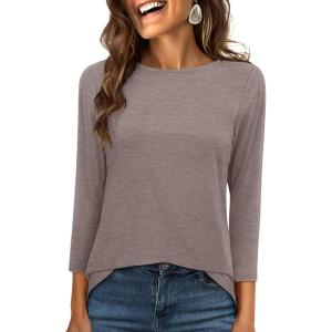 imageANRABESS Women 34 Length Sleeve Tops 2026 Summer Tshirts Boat Neck Tunic Shirt Basic Tee Blouse Fall Travel Outfits ClothesLight Coffee