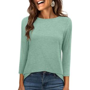 imageANRABESS Women 34 Length Sleeve Tops 2026 Summer Tshirts Boat Neck Tunic Shirt Basic Tee Blouse Fall Travel Outfits ClothesLight Green