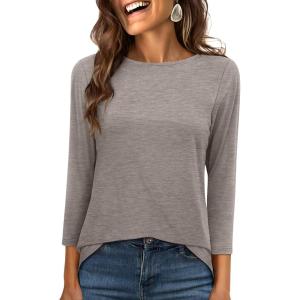 imageANRABESS Women 34 Length Sleeve Tops 2026 Summer Tshirts Boat Neck Tunic Shirt Basic Tee Blouse Fall Travel Outfits ClothesLight Khaki