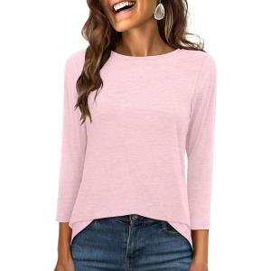 imageANRABESS Women 34 Length Sleeve Tops 2026 Summer Tshirts Boat Neck Tunic Shirt Basic Tee Blouse Fall Travel Outfits ClothesLight Pink