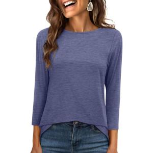imageANRABESS Women 34 Length Sleeve Tops 2026 Summer Tshirts Boat Neck Tunic Shirt Basic Tee Blouse Fall Travel Outfits ClothesNavy Blue