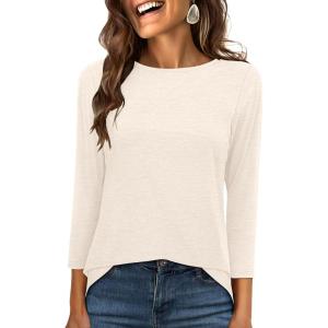 imageANRABESS Women 34 Length Sleeve Tops 2026 Summer Tshirts Boat Neck Tunic Shirt Basic Tee Blouse Fall Travel Outfits ClothesParchment