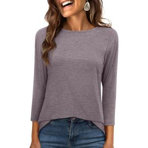 imageANRABESS Women 34 Length Sleeve Tops 2026 Summer Tshirts Boat Neck Tunic Shirt Basic Tee Blouse Fall Travel Outfits ClothesTaupe
