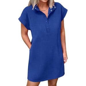 imageANRABESS Women Summer Shirt Dress Casual Short Sleeve Henley Neck Mini Shift Tunic Dresses 2026 Beach Vacation Cruise ClothesRoyal Blue
