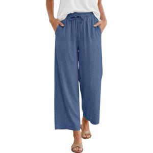 imageANRABESS Women Wide Leg Capri Pants Summer Palazzo High Waisted Casual Loose Lounge Flowy Cropped Beach Trousers Work OutfitsDeep Blue