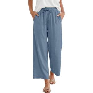 imageANRABESS Women Wide Leg Capri Pants Summer Palazzo High Waisted Casual Loose Lounge Flowy Cropped Beach Trousers Work OutfitsGrey Blue