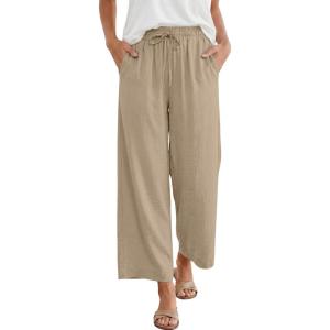 imageANRABESS Women Wide Leg Capri Pants Summer Palazzo High Waisted Casual Loose Lounge Flowy Cropped Beach Trousers Work OutfitsYellow Khaki