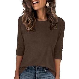 imageANRABESS Womens 34 Sleeve TopWrinkleFree Soft TShirtsCrew Neck Basic TeeCasual Summer Spring Clothes Daily Work TravelBrown