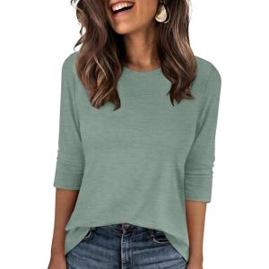 imageANRABESS Womens 34 Sleeve TopWrinkleFree Soft TShirtsCrew Neck Basic TeeCasual Summer Spring Clothes Daily Work TravelLight Green