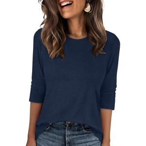 imageANRABESS Womens 34 Sleeve TopWrinkleFree Soft TShirtsCrew Neck Basic TeeCasual Summer Spring Clothes Daily Work TravelNavy Blue