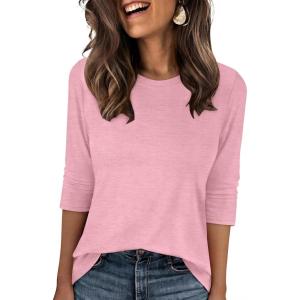 imageANRABESS Womens 34 Sleeve TopWrinkleFree Soft TShirtsCrew Neck Basic TeeCasual Summer Spring Clothes Daily Work TravelPink
