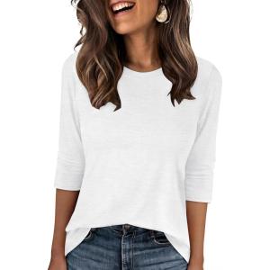 imageANRABESS Womens 34 Sleeve TopWrinkleFree Soft TShirtsCrew Neck Basic TeeCasual Summer Spring Clothes Daily Work TravelWhite