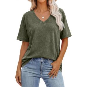 imageANRABESS Womens Oversized Acid Washed TShirt Short Sleeve Vintage Casual V Neck Tops 2026 Summer Basic Tee Trendy ClothesArmy Green