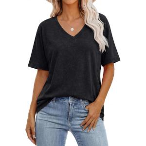 imageANRABESS Womens Oversized Acid Washed TShirt Short Sleeve Vintage Casual V Neck Tops 2026 Summer Basic Tee Trendy ClothesBlack