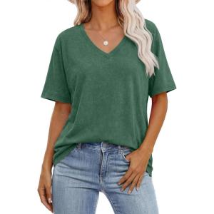 imageANRABESS Womens Oversized Acid Washed TShirt Short Sleeve Vintage Casual V Neck Tops 2026 Summer Basic Tee Trendy ClothesDark Green