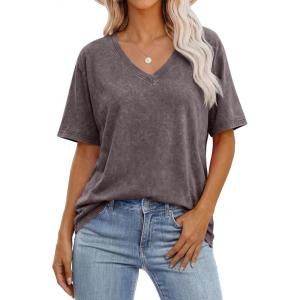 imageANRABESS Womens Oversized Acid Washed TShirt Short Sleeve Vintage Casual V Neck Tops 2026 Summer Basic Tee Trendy ClothesDeep Brown