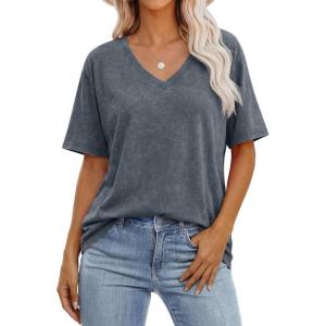 imageANRABESS Womens Oversized Acid Washed TShirt Short Sleeve Vintage Casual V Neck Tops 2026 Summer Basic Tee Trendy ClothesGrey