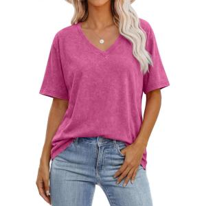 imageANRABESS Womens Oversized Acid Washed TShirt Short Sleeve Vintage Casual V Neck Tops 2026 Summer Basic Tee Trendy ClothesHot Pink