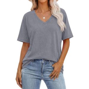 imageANRABESS Womens Oversized Acid Washed TShirt Short Sleeve Vintage Casual V Neck Tops 2026 Summer Basic Tee Trendy ClothesLight Grey