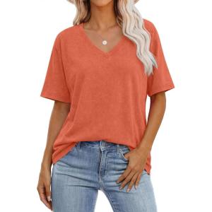 imageANRABESS Womens Oversized Acid Washed TShirt Short Sleeve Vintage Casual V Neck Tops 2026 Summer Basic Tee Trendy ClothesOrange