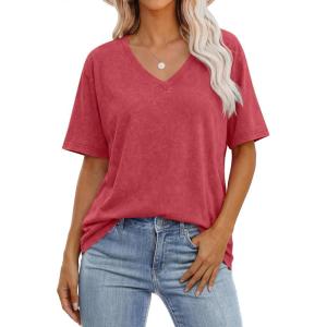 imageANRABESS Womens Oversized Acid Washed TShirt Short Sleeve Vintage Casual V Neck Tops 2026 Summer Basic Tee Trendy ClothesRed
