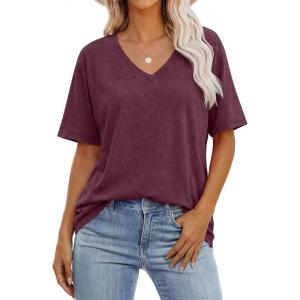 imageANRABESS Womens Oversized Acid Washed TShirt Short Sleeve Vintage Casual V Neck Tops 2026 Summer Basic Tee Trendy ClothesRed Brown
