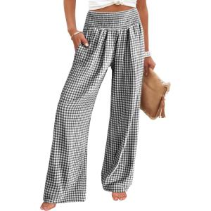 imageANRABESS Womens Palazzo Pants Striped amp Gingham Lounge amp Casual Cute Pajama Pants Wide Leg High Waisted PocketsBlack White Plaid