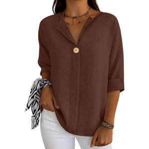 imageANRABESS Womens Tops 34 Sleeve Dressy Casual V Neck Henley Tee Shirts 2026 Summer Business Work Blouses Fashion ClothesCoffee