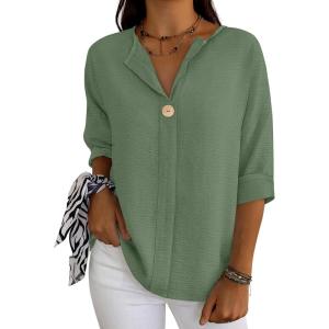 imageANRABESS Womens Tops 34 Sleeve Dressy Casual V Neck Henley Tee Shirts 2026 Summer Business Work Blouses Fashion ClothesLight Green