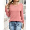 imageANRABESS Long Sleeve Shirts for Women Casual Crewneck Basic Tee Tshirts Loose Fit Curved Hem Tunic Top 2026 Fall OutfitsCoral