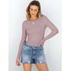 imageANRABESS Women Long Sleeve Shirts Rib Knit Slim Fit Tops Basic Tee Spring Outfits Casual TShirt Underscrubs Layer ClothesGrey Pink