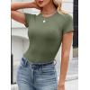 imageANRABESS Womens Short Sleeve Tops Built in Bra Slim Fitted Ribbed Knit Crewneck Shirts 2026 Casual Summer Basic Tee ClothesArmy Green