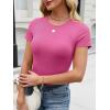 imageANRABESS Womens Short Sleeve Tops Built in Bra Slim Fitted Ribbed Knit Crewneck Shirts 2026 Casual Summer Basic Tee ClothesHot Pink