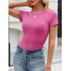 imageANRABESS Womens Short Sleeve Tops Built in Bra Slim Fitted Ribbed Knit Crewneck Shirts 2026 Casual Summer Basic Tee ClothesHot Pink
