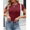 imageANRABESS Womens Short Sleeve Tops Built in Bra Slim Fitted Ribbed Knit Crewneck Shirts 2026 Casual Summer Basic Tee ClothesWine Red