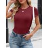 imageANRABESS Womens Short Sleeve Tops Built in Bra Slim Fitted Ribbed Knit Crewneck Shirts 2026 Casual Summer Basic Tee ClothesWine Red