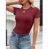 imageANRABESS Womens Short Sleeve Tops Built in Bra Slim Fitted Ribbed Knit Crewneck Shirts 2026 Casual Summer Basic Tee ClothesWine Red