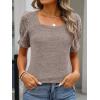 imageANRABESS Womens Tops Summer Sweaters Dressy Casual Work Blouses Square Neck Ruffle Short Sleeve Tee Shirts 2026 Fashion TunicBrown