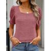 imageANRABESS Womens Tops Summer Sweaters Dressy Casual Work Blouses Square Neck Ruffle Short Sleeve Tee Shirts 2026 Fashion TunicRed