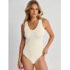 imageANRABESS Womens V Neck Bodysuits Summer Sleeveless Going Out Basic Tank Body Suits Tops 2026 Trendy Vacation OutfitsBeige